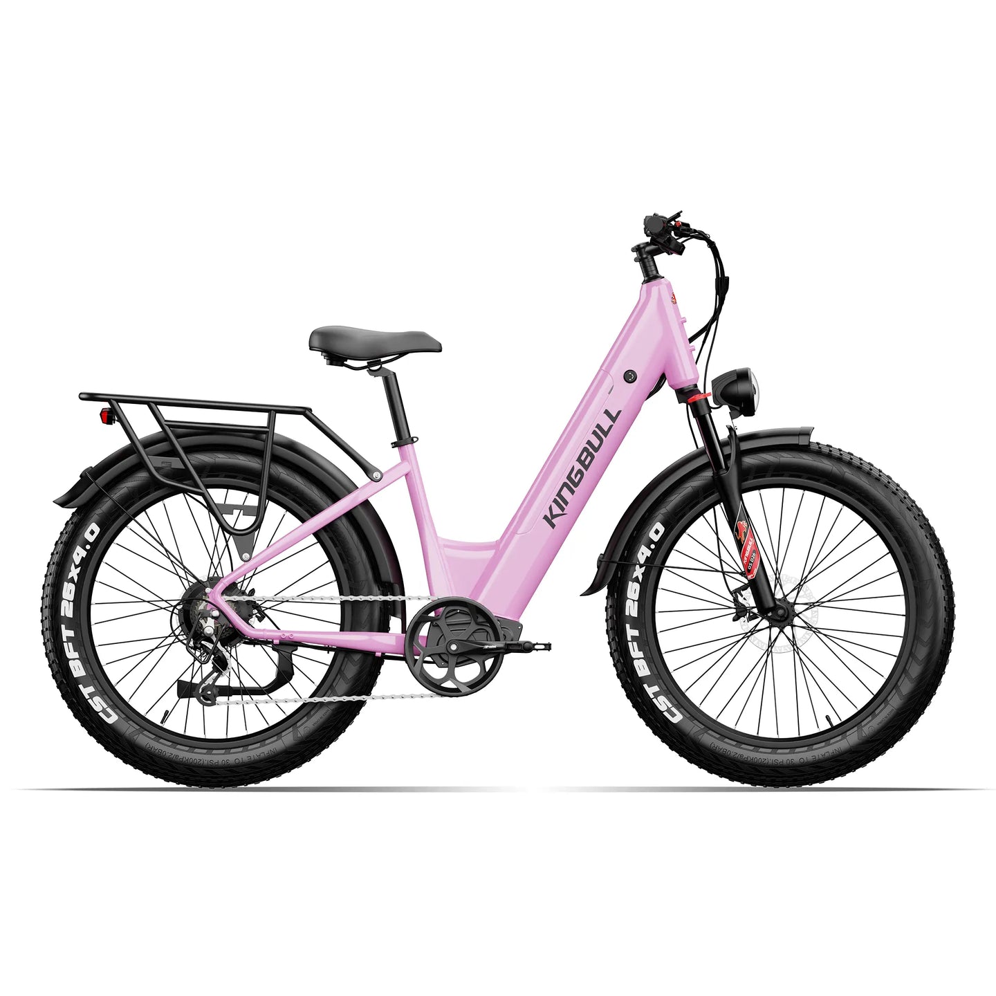 Kingbull Discover ST 2.0 electric bike in black, full side view showing 26-inch fat tires and step-through frame